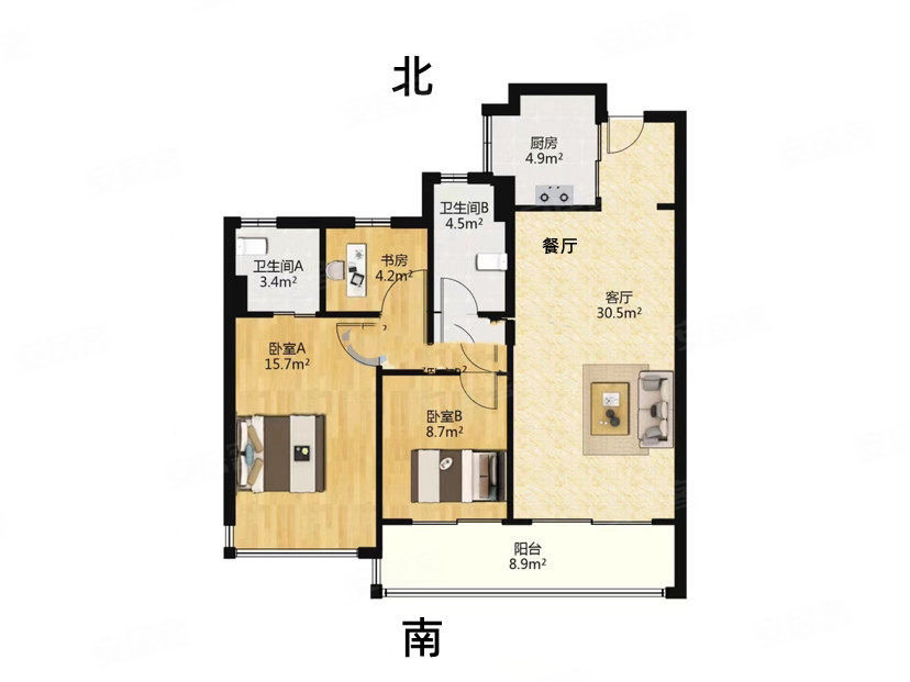 鹿城之光3室2厅2卫105㎡南156万