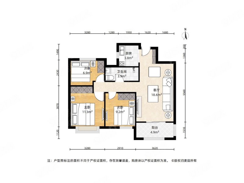 阳光城檀悦3室2厅1卫85.31㎡南北185万