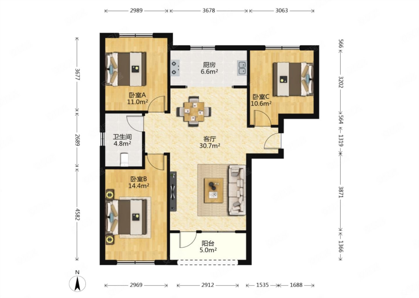 国瑞城瑞府10756平79万3室2厅1卫