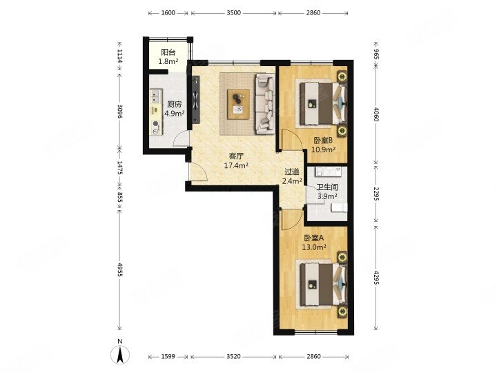 万科蓝2室1厅1卫74.87㎡南北565万