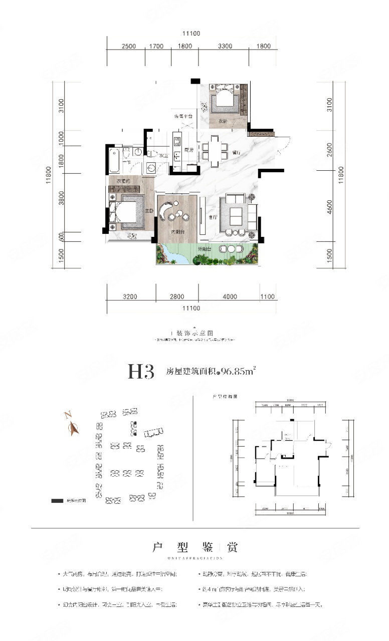 酒城中心上筑3室2厅2卫98㎡南北68万