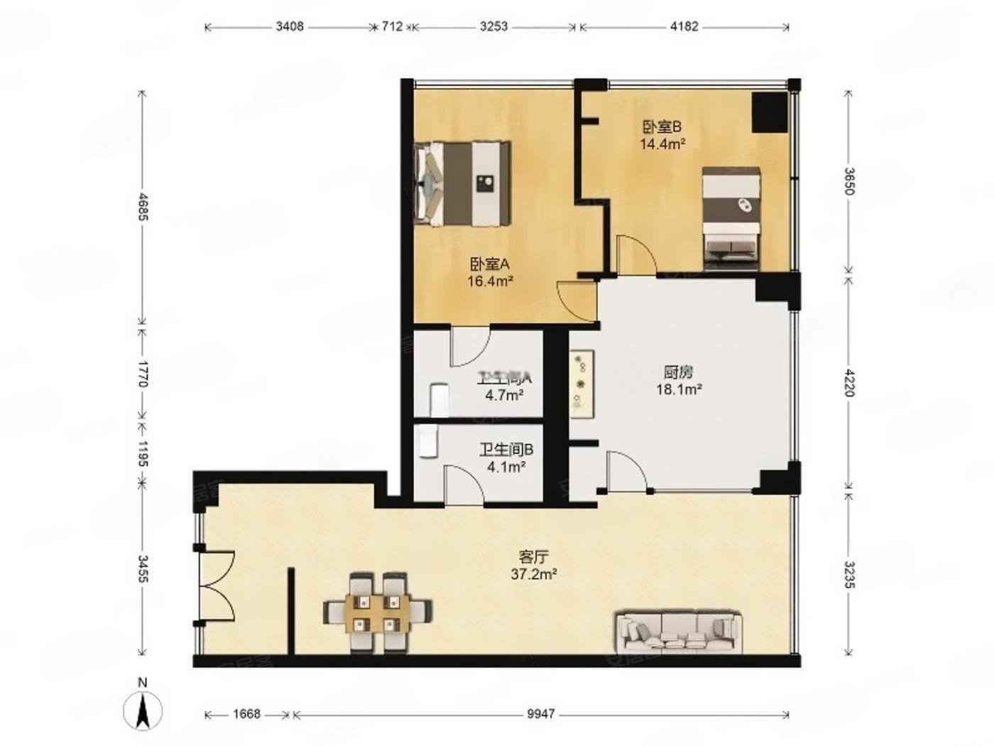 建外soho西区2室2厅2卫138㎡东北745万
