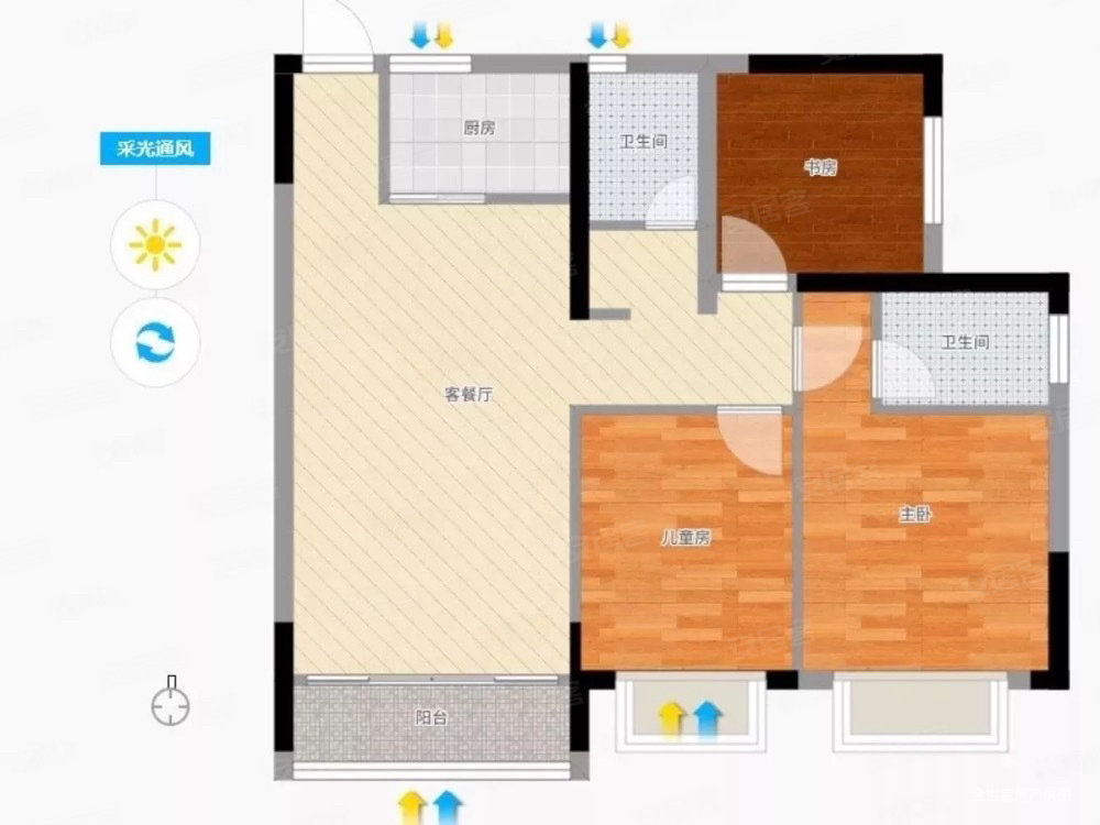 中鼎华景园3室2厅2卫99.58㎡南北45万