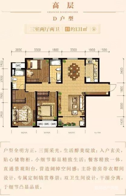 融创天朗南长安街壹号(一期)3室2厅2卫131㎡南北190万