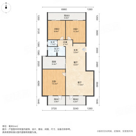 万科魅力之城(北区)3室2厅1卫94.43㎡南126万