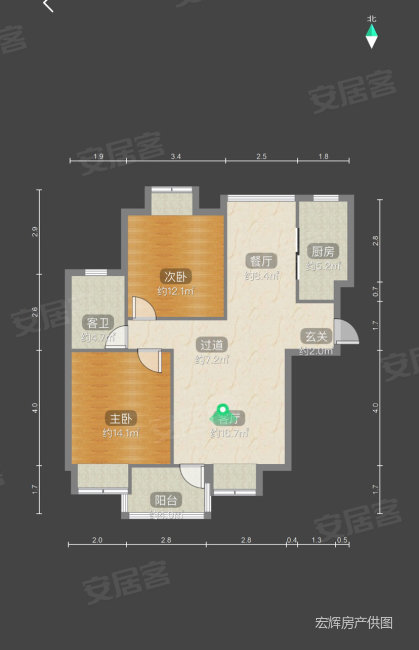 美林小城2室2厅1卫90.62㎡南北498万