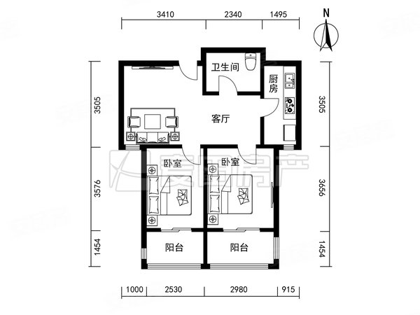 北京昌平回龙观公园悦府(一区)正南 2室1厅  公园悦府(一区)出租房源