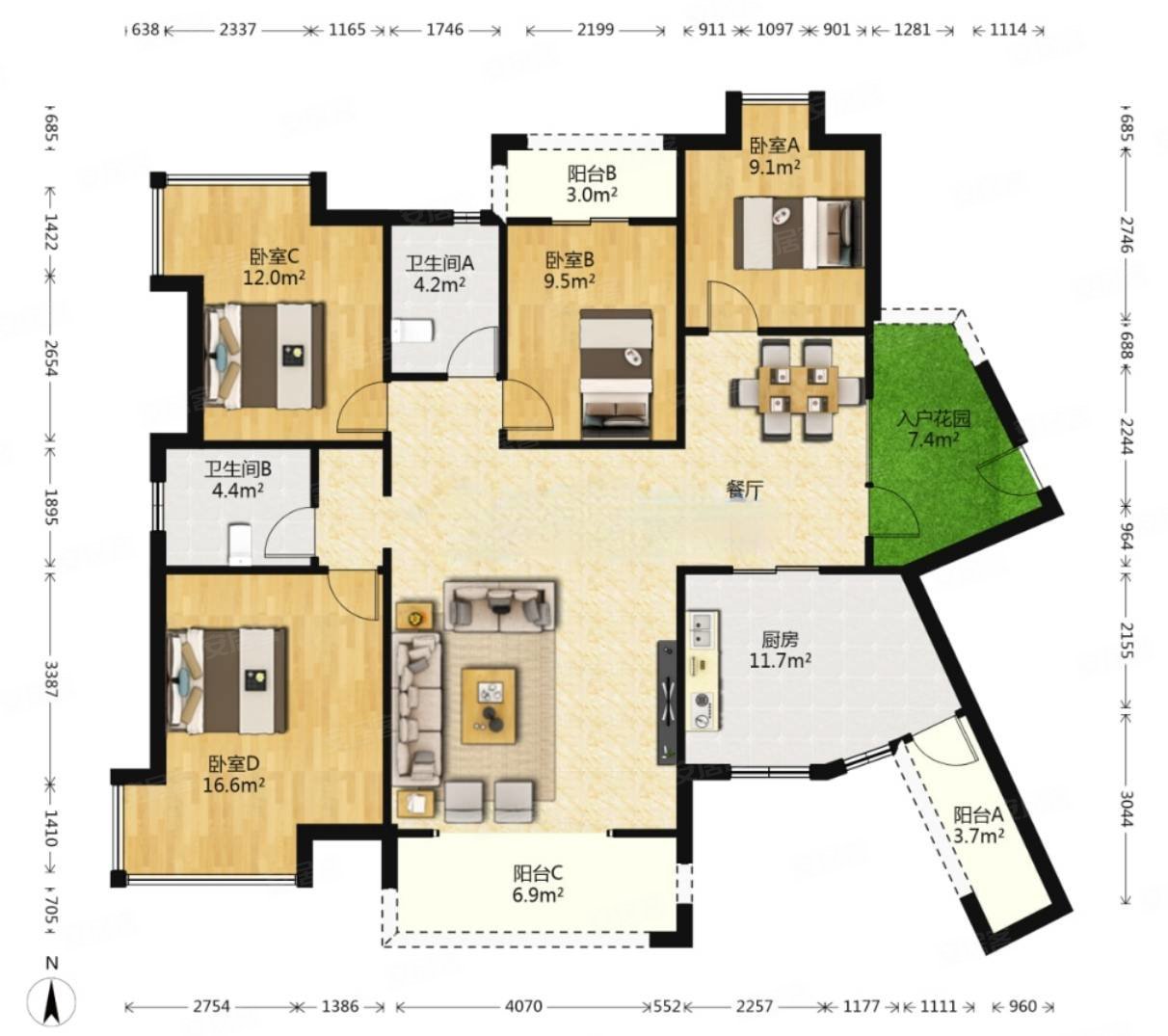 高层看海景大四房,南北通透,采光充足,超大餐厅厨房,天湖城