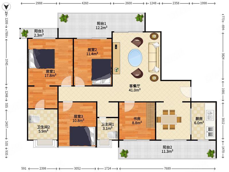 金茂湾中高层,通透大四房,品质小区环境优美,看房便利