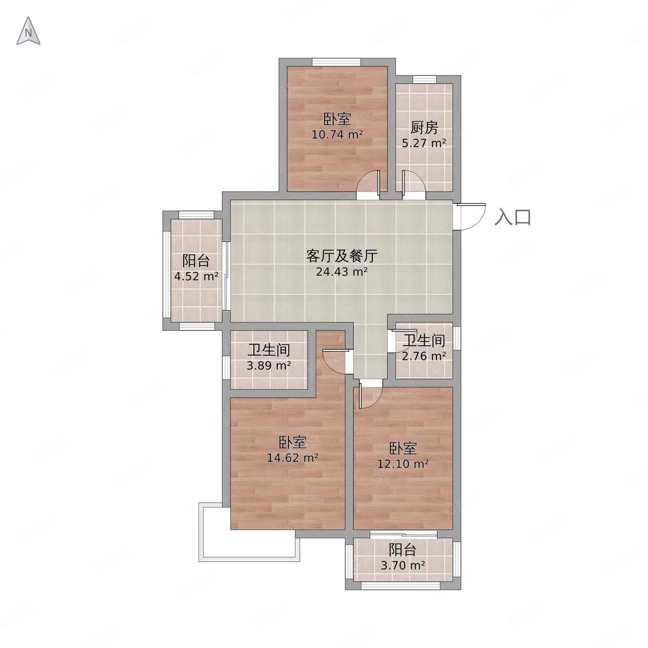 富华国际社区二期3室2厅2卫114㎡南北97.8万