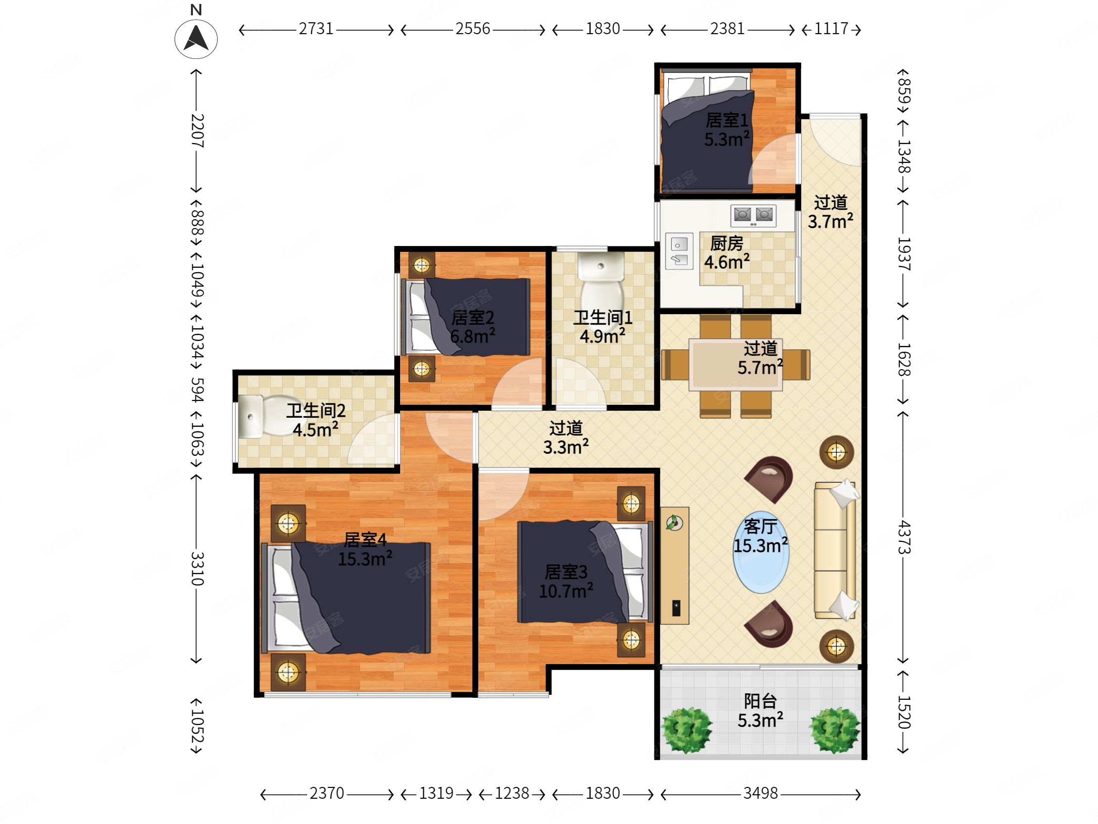 华盛观荟名庭4室2厅2卫89.21㎡南430万