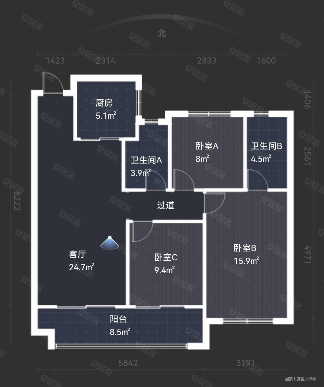 南飞鸿蓝庭序3室2厅2卫107.36㎡南北225万