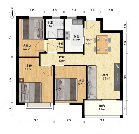 新力合园3室2厅1卫90㎡南北70万