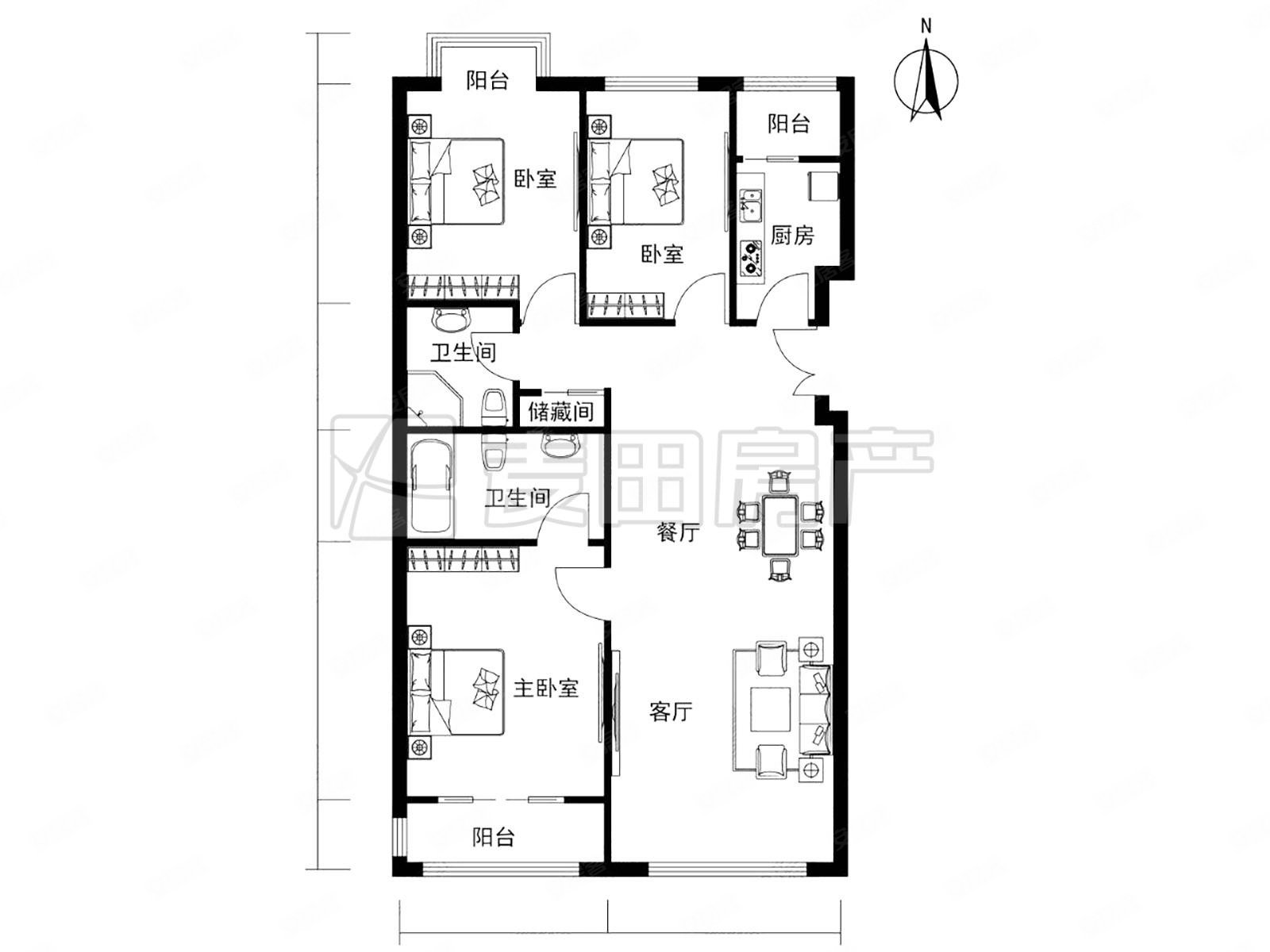 颐源居3期户型方正南北通透3居采光好