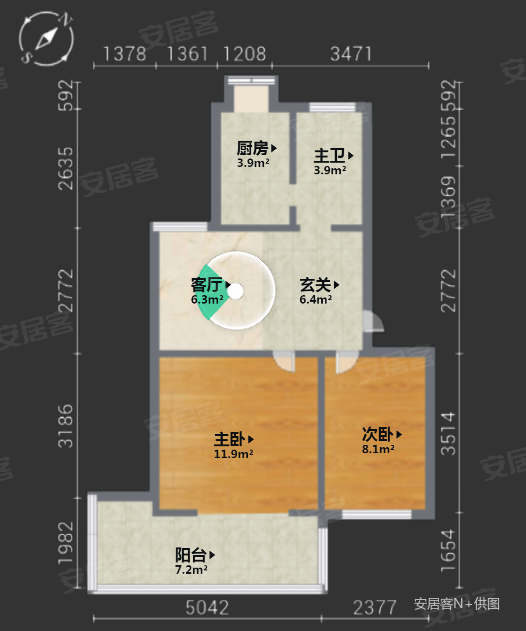 船厂向阳小区2室1厅1卫62㎡南北56万