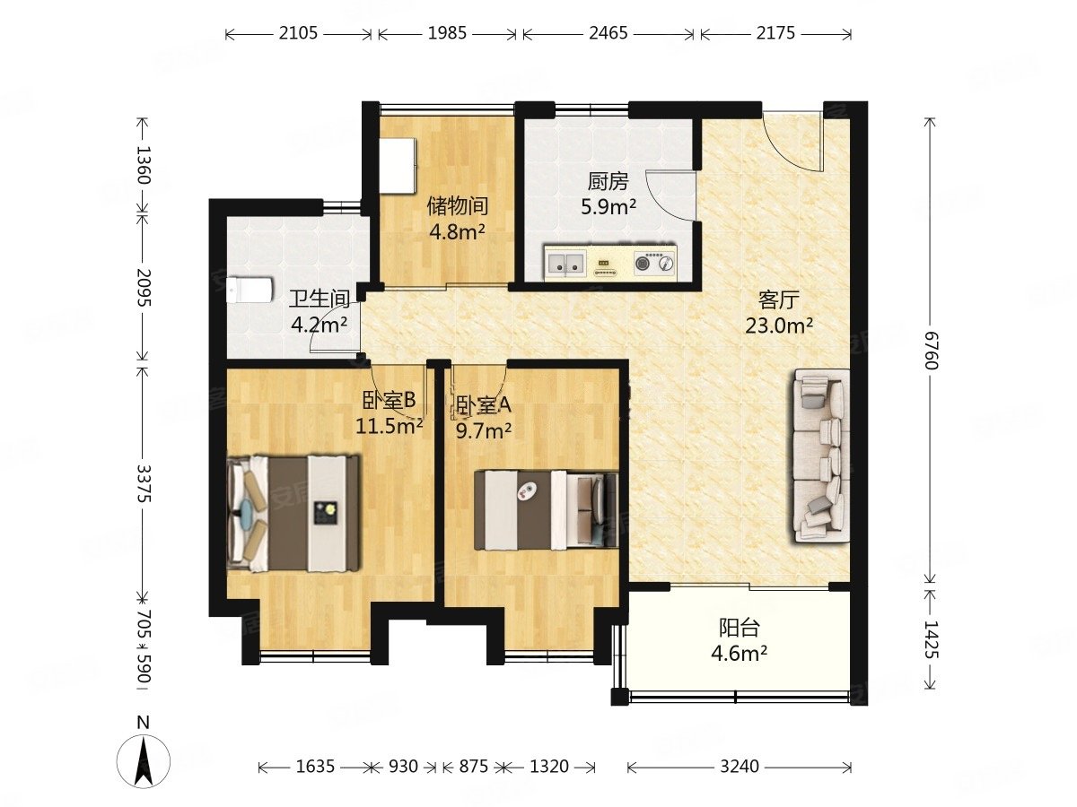 信达蓝爵3室2厅1卫82.2㎡南北459万
