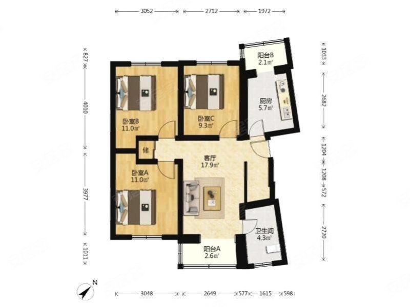 海特花园~正规3室1厅~楼层好~户型方正~房龄新