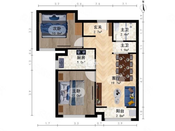 盛庭名景花园2室1厅1卫85㎡南126万