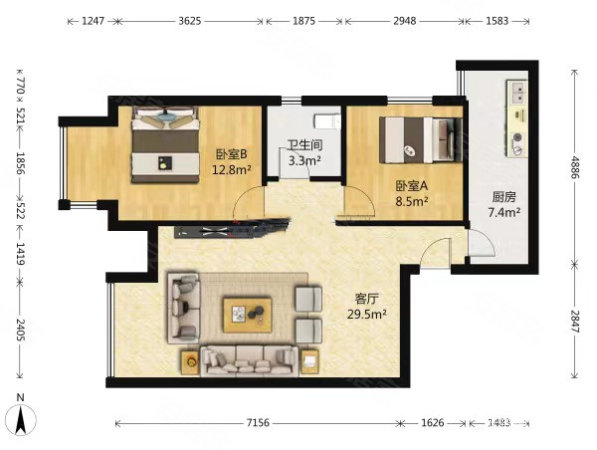 华远君城(西区)2室2厅1卫81.3㎡西100万