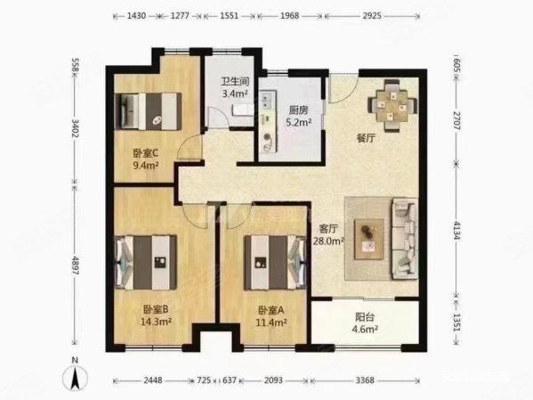 保利天琴宇(二期)3室2厅1卫91.9㎡南北435万