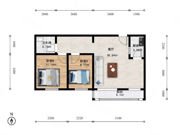 万年花城濠景(万年花城五期)2室1厅1卫90.49㎡南729万