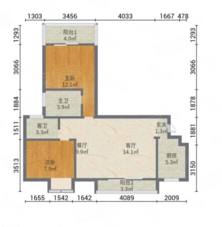 鲤鱼洲家园2室2厅2卫107㎡南93万