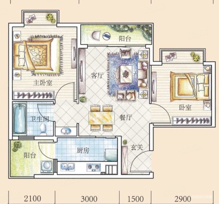 花果园k区2室1厅1卫64.51㎡东南45万
