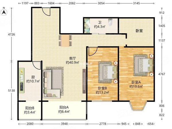 【多图】景宜里,田村租房,中国房子 2室1厅1卫 格局方正,海淀租房