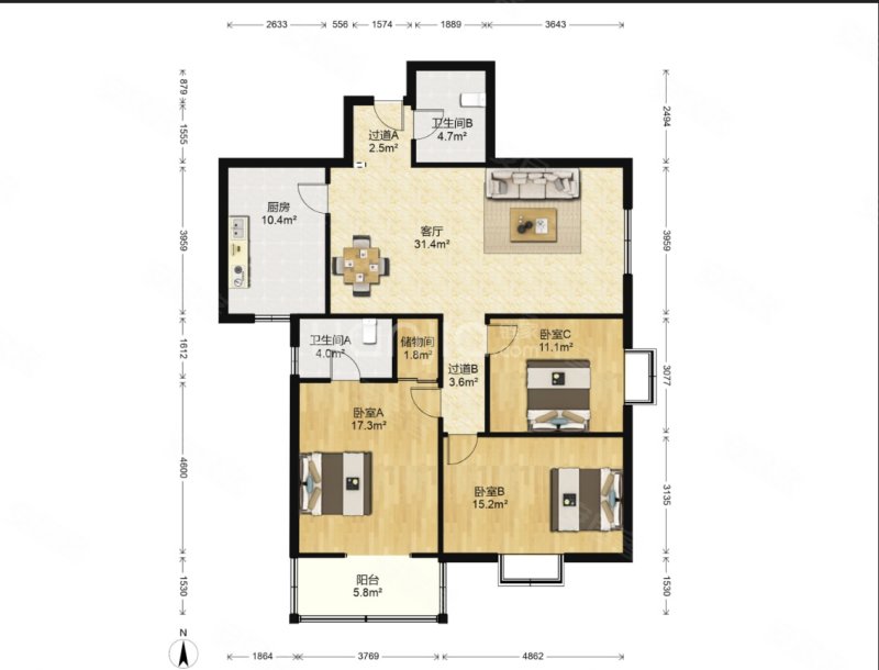 北二环,城北客运站,凤城明珠,3室2厅2卫,东南,双气拎包