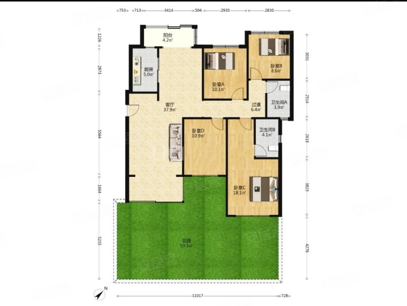 保利熙园 带花园洋房 豪华装修 装修保养很好 家具家电齐全