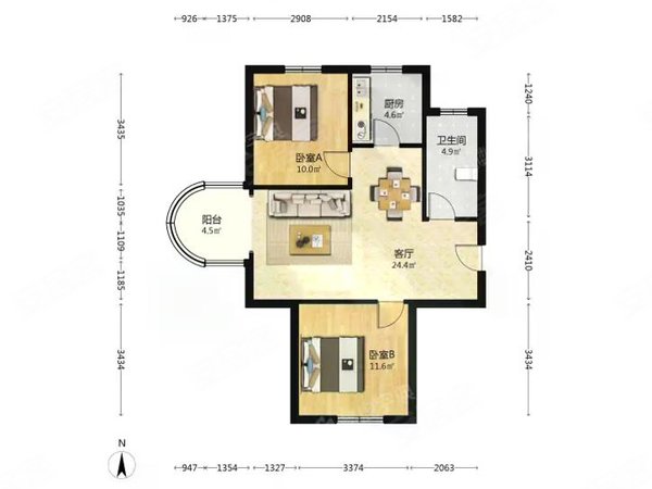 天津河西尖山路津铁泽苑整租津铁泽苑 2室1厅 南北出租房源真实图片
