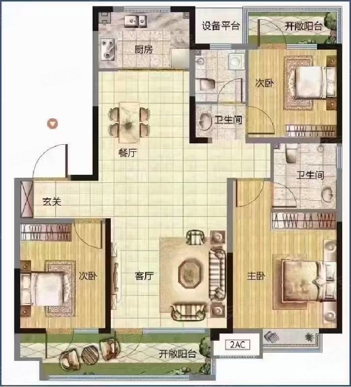 力高未来城3室2厅2卫133.76㎡南北100万