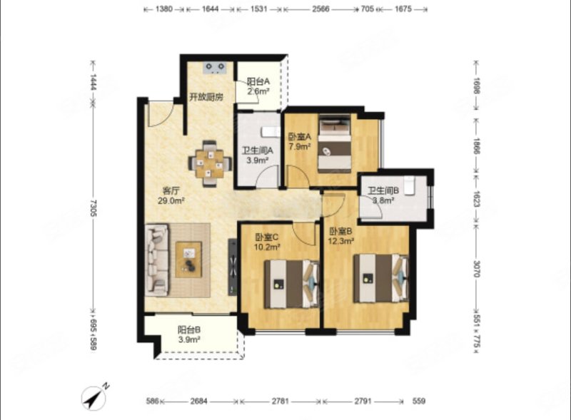 中粮凤凰里3室2厅2卫88.12㎡东南340万