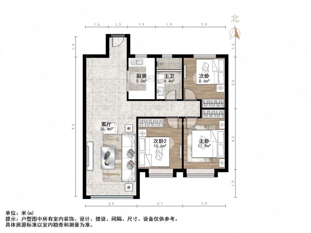 采光好得很南北通透,海尔产城创天玺铂悦澜庭二手房,169.