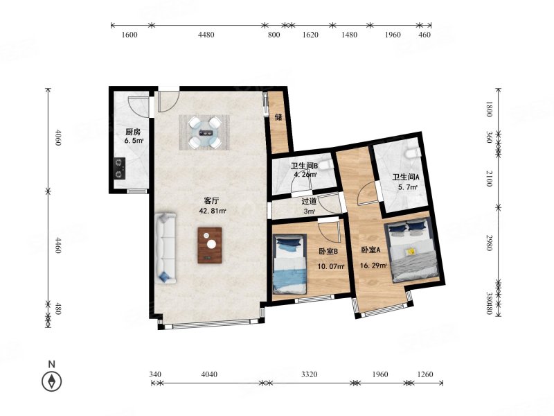 远洋天地2室2厅2卫129.92㎡西南760万