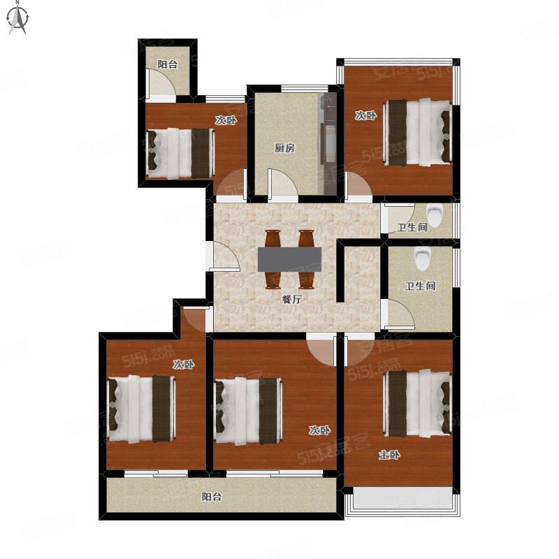 新城香悦奥府5室1厅2卫129.27㎡南北440万