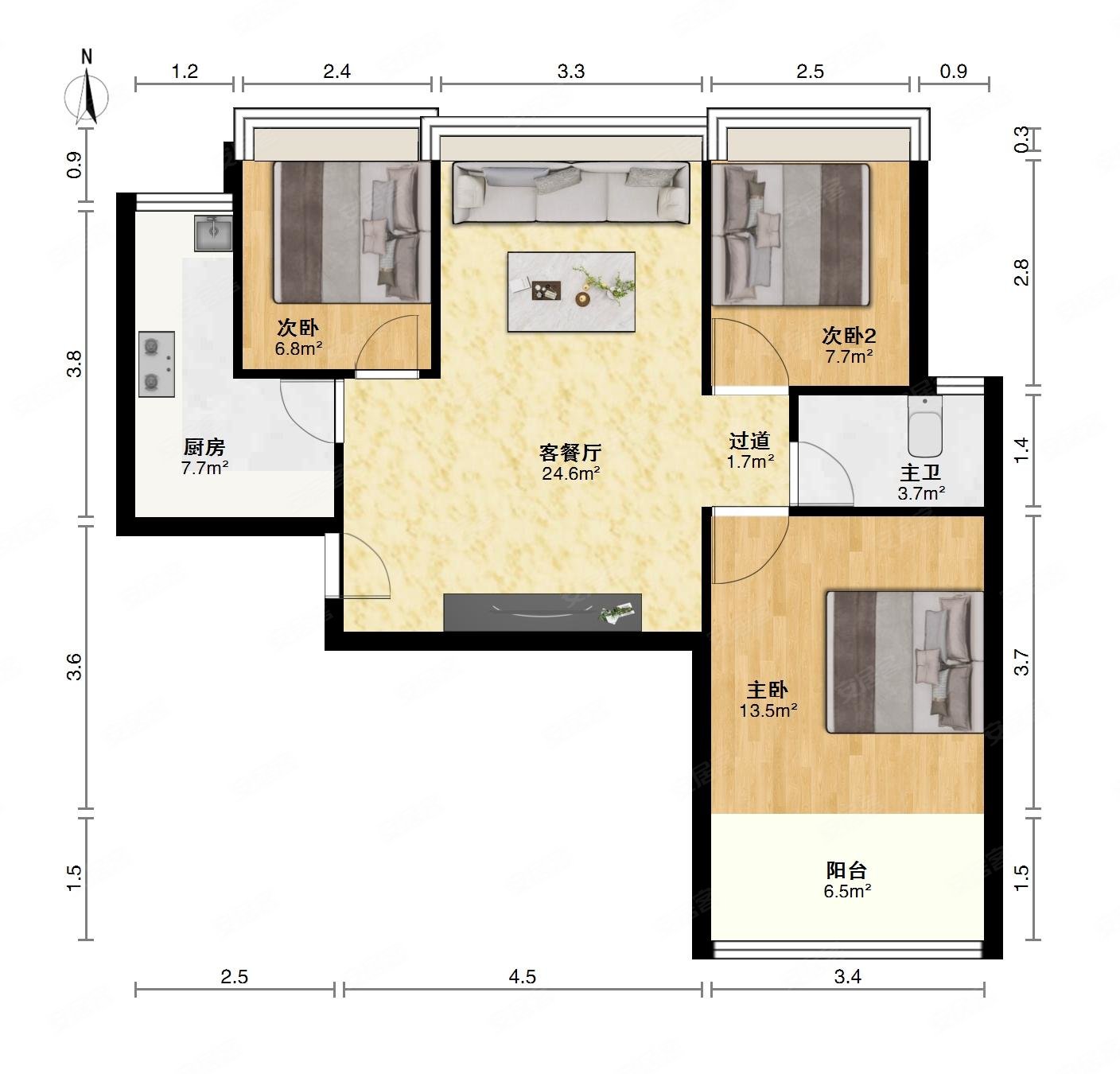 中建开元公馆3室2厅1卫90.21㎡南北180万