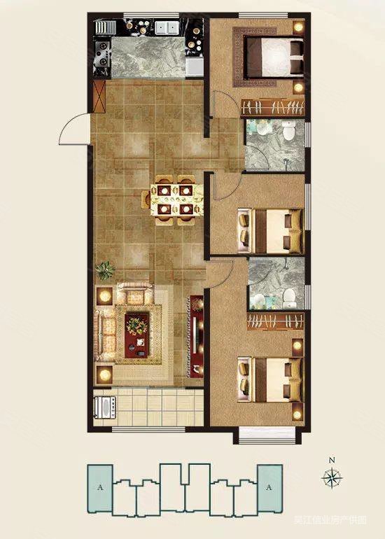 奥林运河湾3室2厅2卫103㎡南北220万