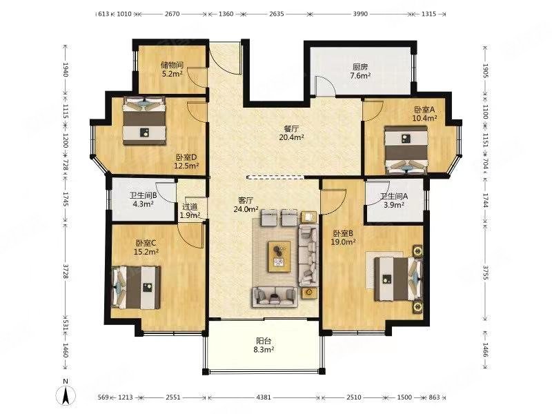 南北通透4室2厅通联花园