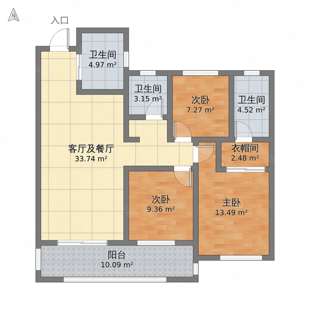 3室2厅2卫的户型图片图片