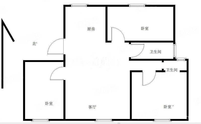 和平里3室1厅2卫115.39㎡南北52万