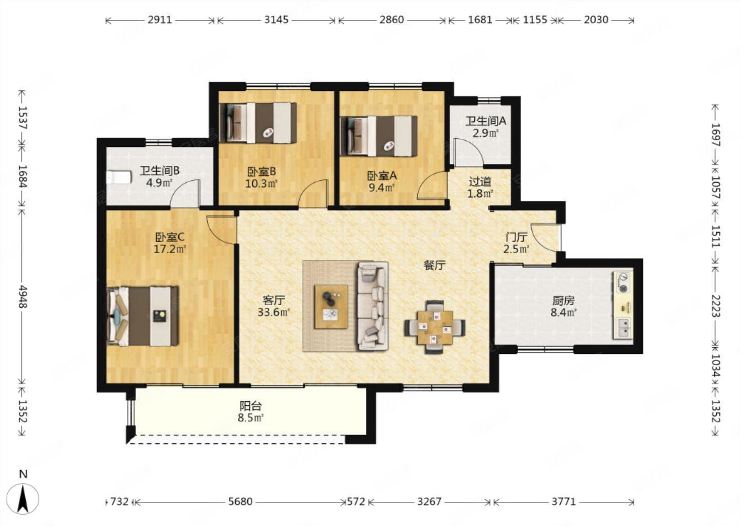 沣西新城金科世界城大社区3室2厅2卫毛坯