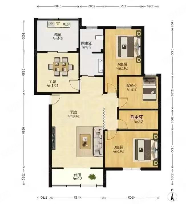 新上风华园2楼新装修未住错层集中供暖全屋中央空调地下室