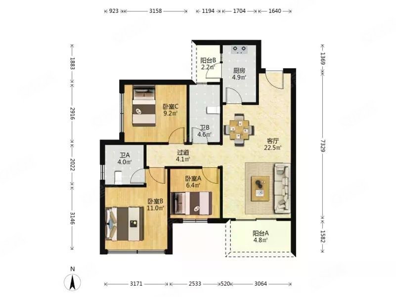次新小区全新精装明信城b区3室2厅8932平地铁口