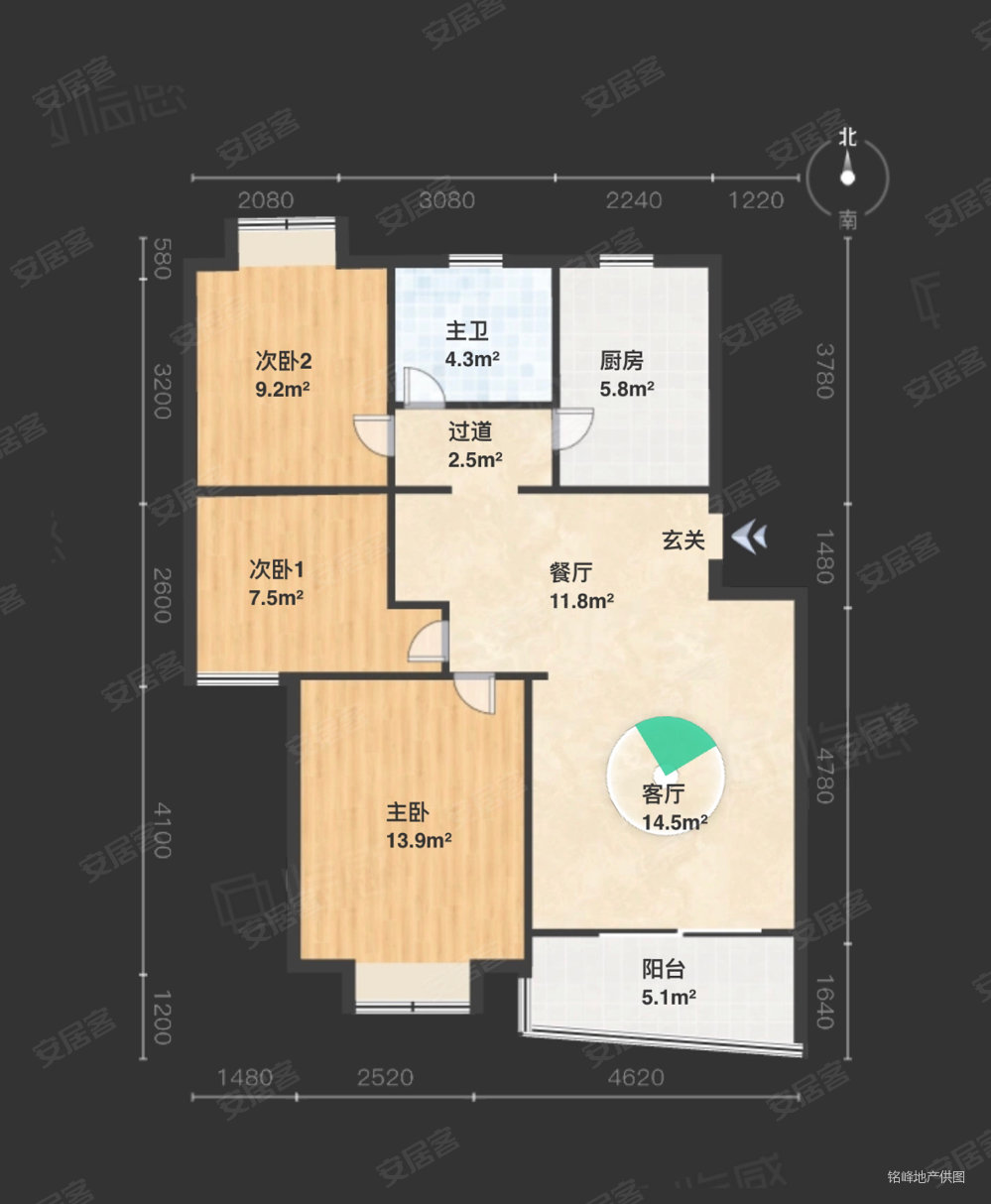 红光花苑3室2厅1卫93㎡南北245万