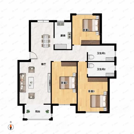 中央华府3室2厅2卫106㎡南北66.8万