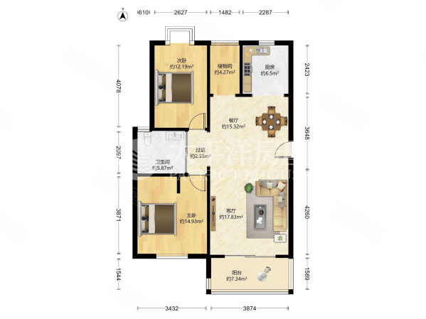 文翔名苑(公寓住宅)3室2厅1卫98.48㎡南北238万