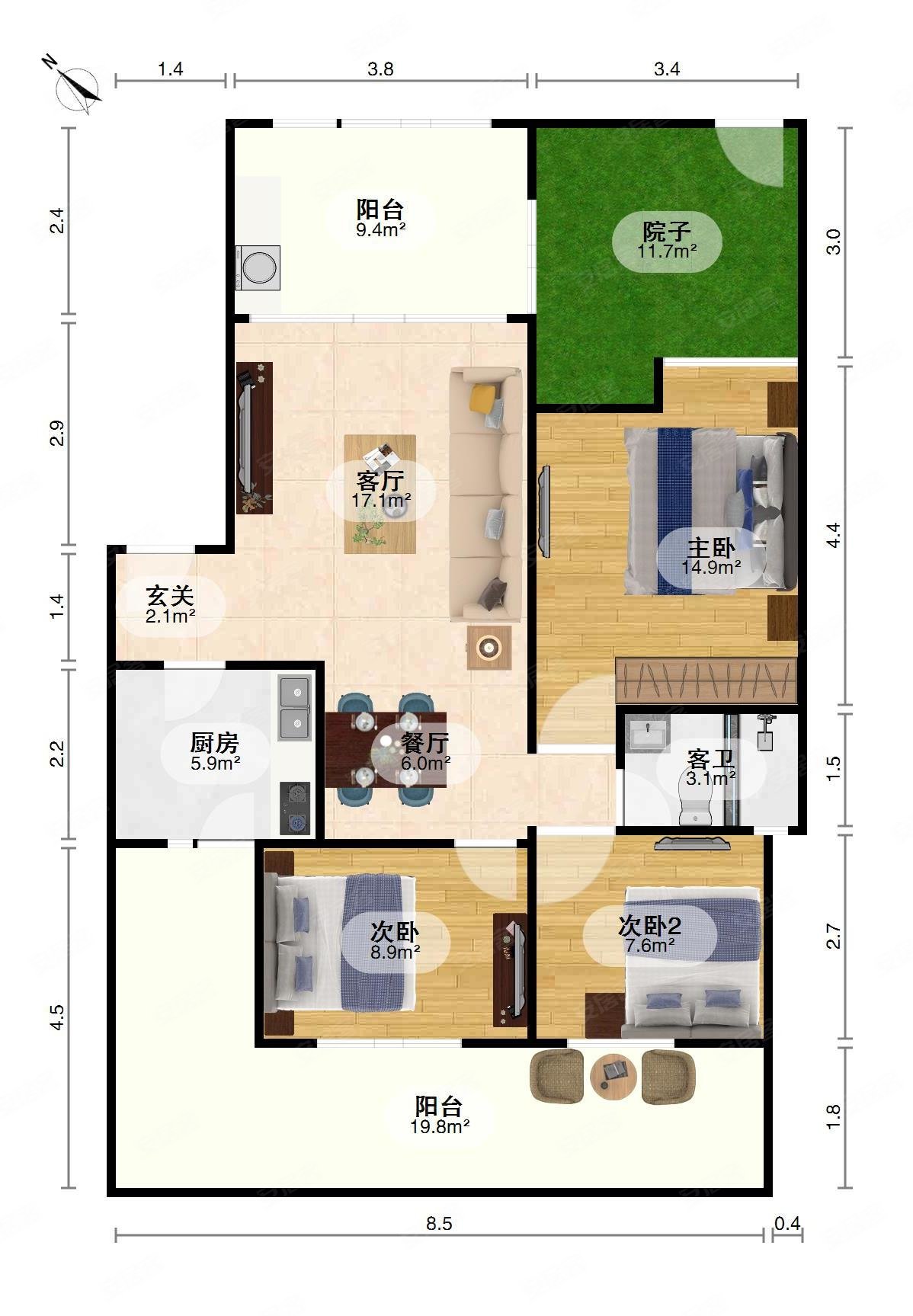 万科四季花城3室2厅1卫87.78㎡南北230万