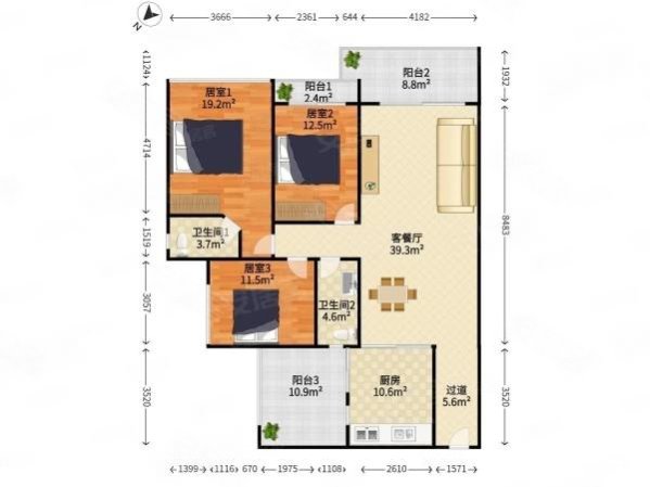 鸿锦花园3室2厅2卫105㎡南北78万