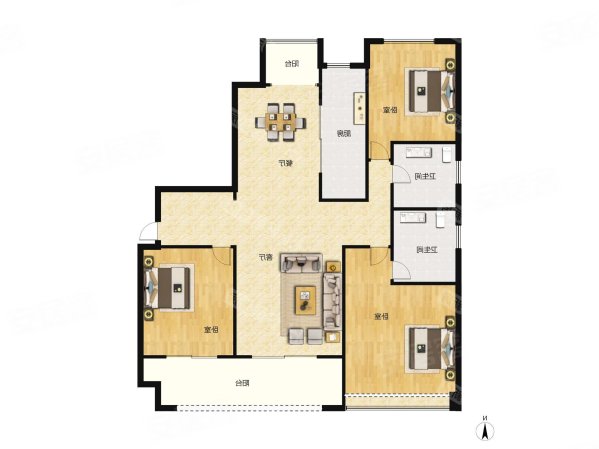 龙昌学府3室2厅2卫133㎡南北72万